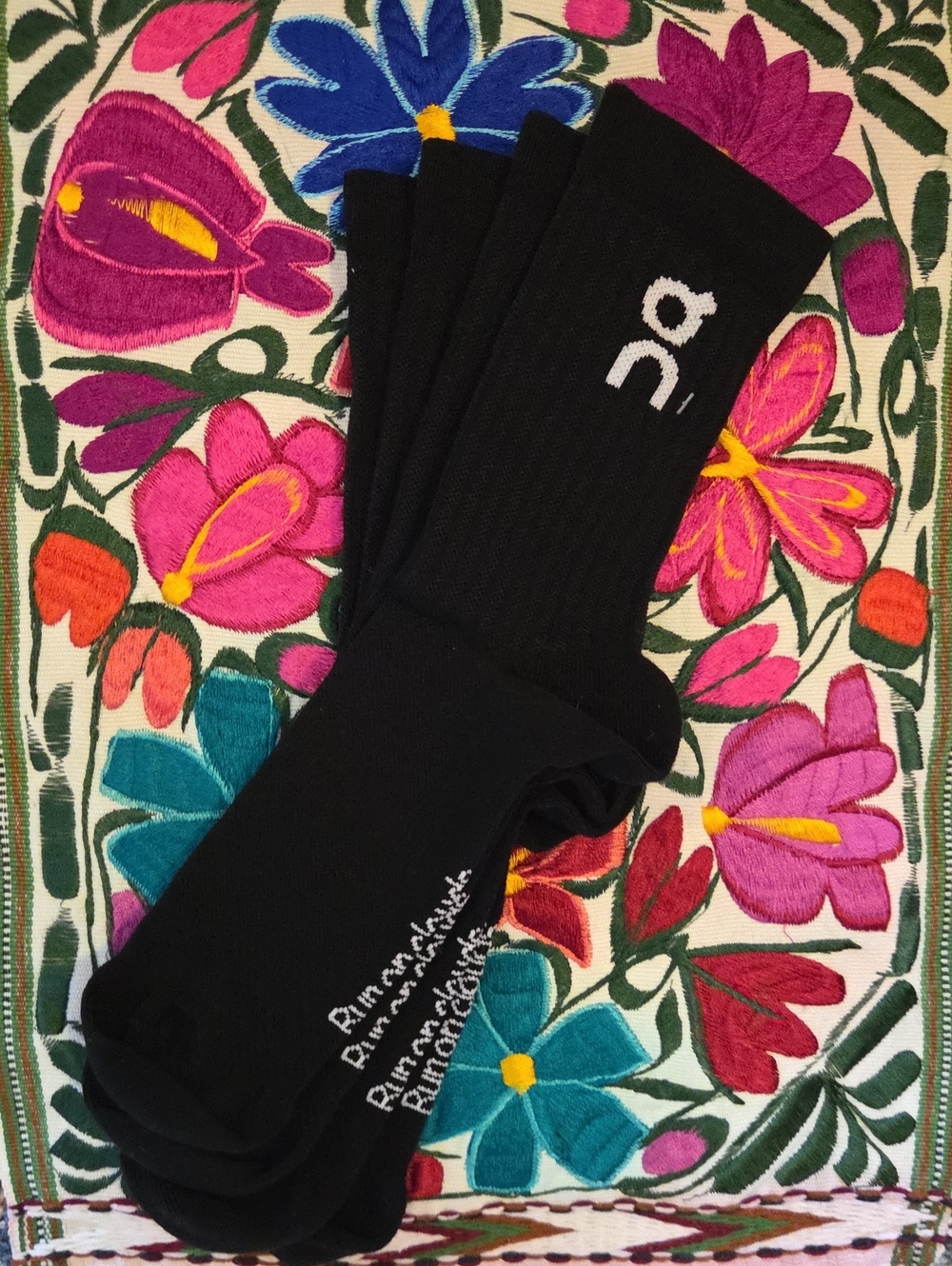 On Running Black Performance Crew Socks with White Logo